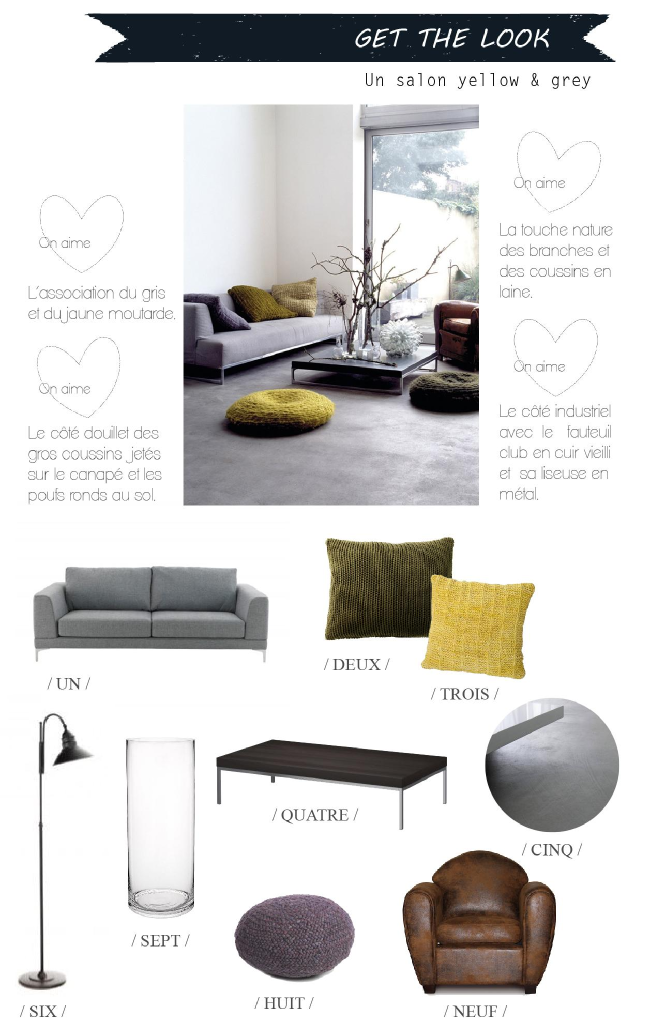 { Get the look } Un salon douillet en gris et jaune | www.decocrush.fr