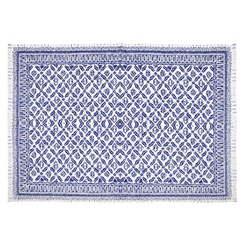 tapis bleu motifs losanges anciens | zara home