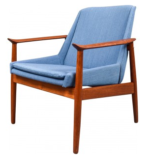 Fauteuil lounge bleu en teck, Arne VODDER - 1950